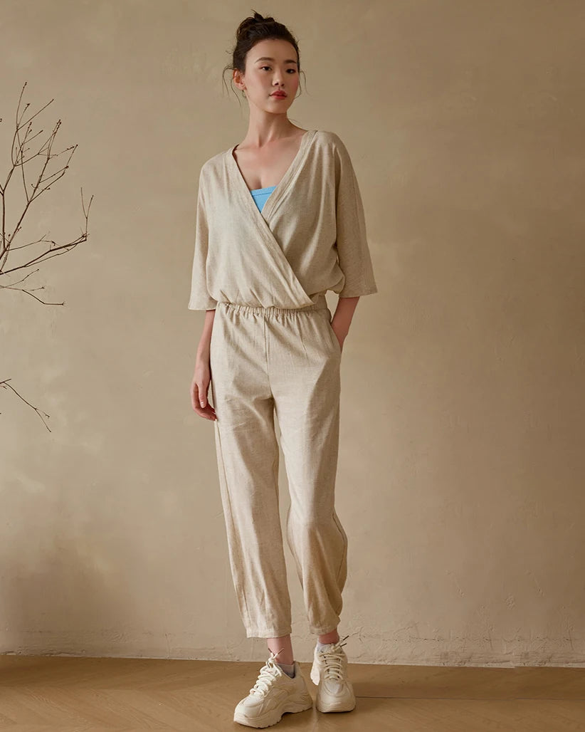 リネン素材のゆったりヨガセットアップ 3034