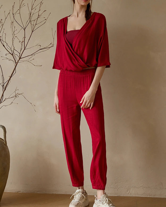 リネン素材のゆったりヨガセットアップ 3034