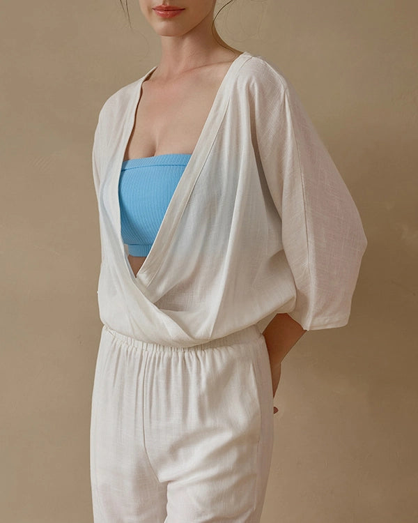 リネン素材のゆったりヨガセットアップ 3034