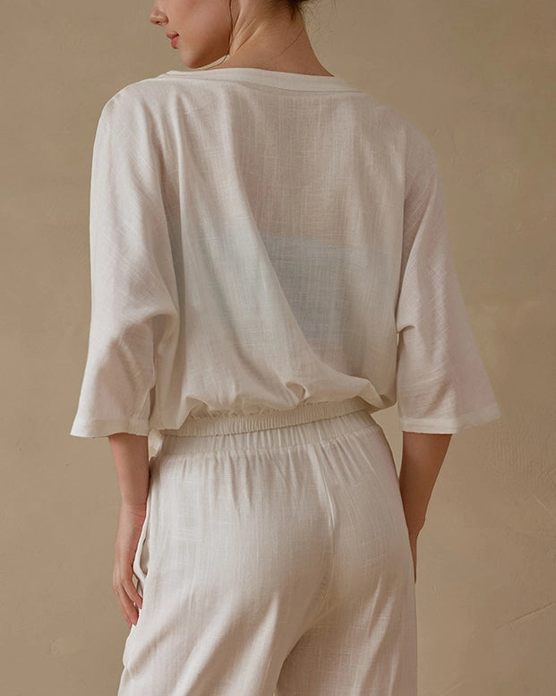 リネン素材のゆったりヨガセットアップ 3034