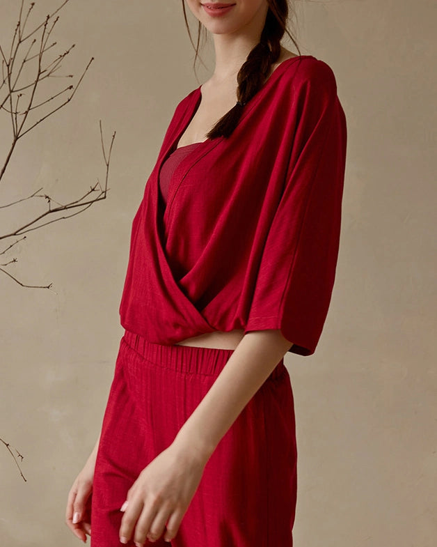 リネン素材のゆったりヨガセットアップ 3034