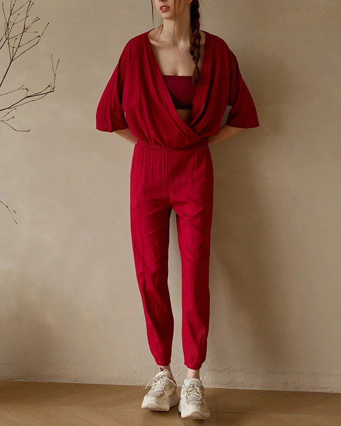 リネン素材のゆったりヨガセットアップ 3034