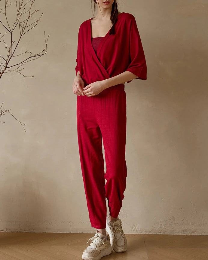 リネン素材のゆったりヨガセットアップ 3034
