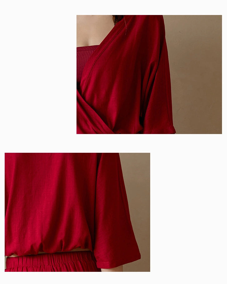 リネン素材のゆったりヨガセットアップ 3034