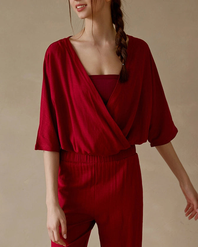 リネン素材のゆったりヨガセットアップ 3034