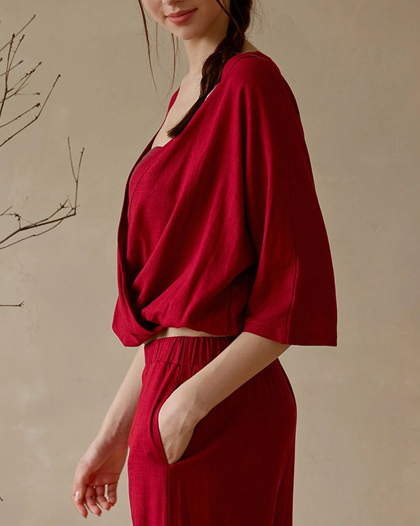 リネン素材のゆったりヨガセットアップ 3034