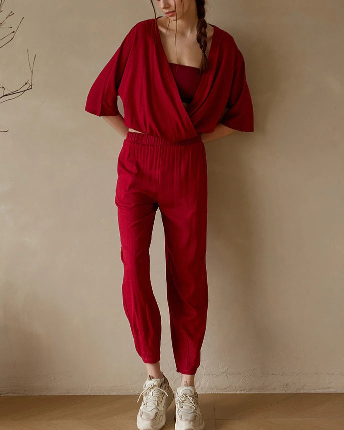 リネン素材のゆったりヨガセットアップ 3034