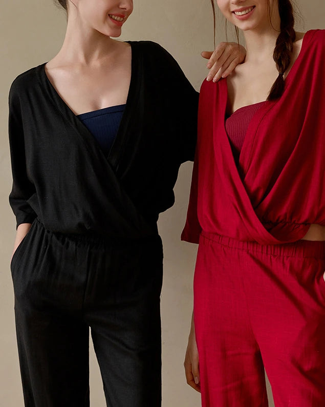 リネン素材のゆったりヨガセットアップ 3034