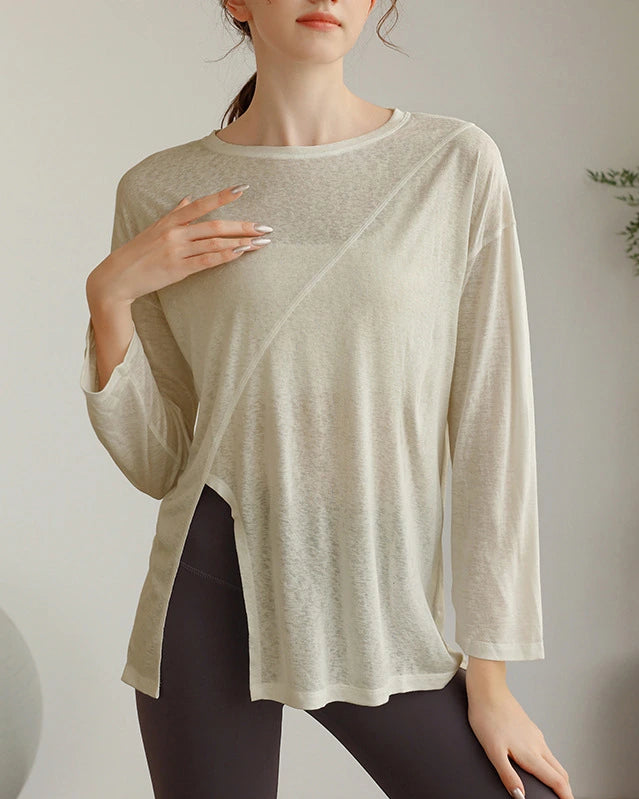 ハーフシアーサイドスリットヨガロングスリーブ 3060