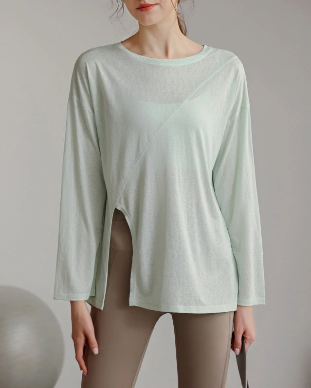 ハーフシアーサイドスリットヨガロングスリーブ 3060