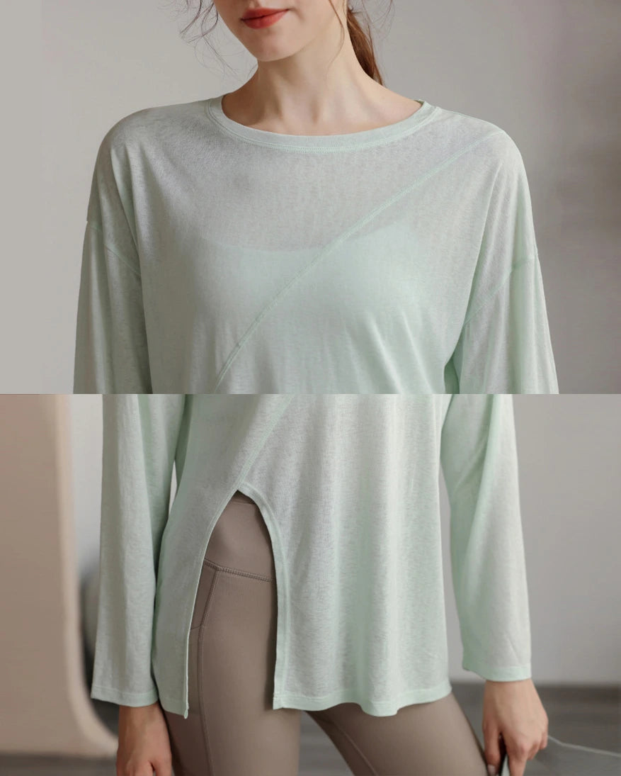 ハーフシアーサイドスリットヨガロングスリーブ 3060