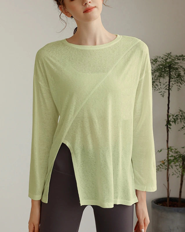 ハーフシアーサイドスリットヨガロングスリーブ 3060