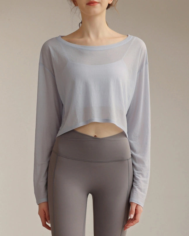 ボートネックシアーロングスリーブヘムトップス 3062