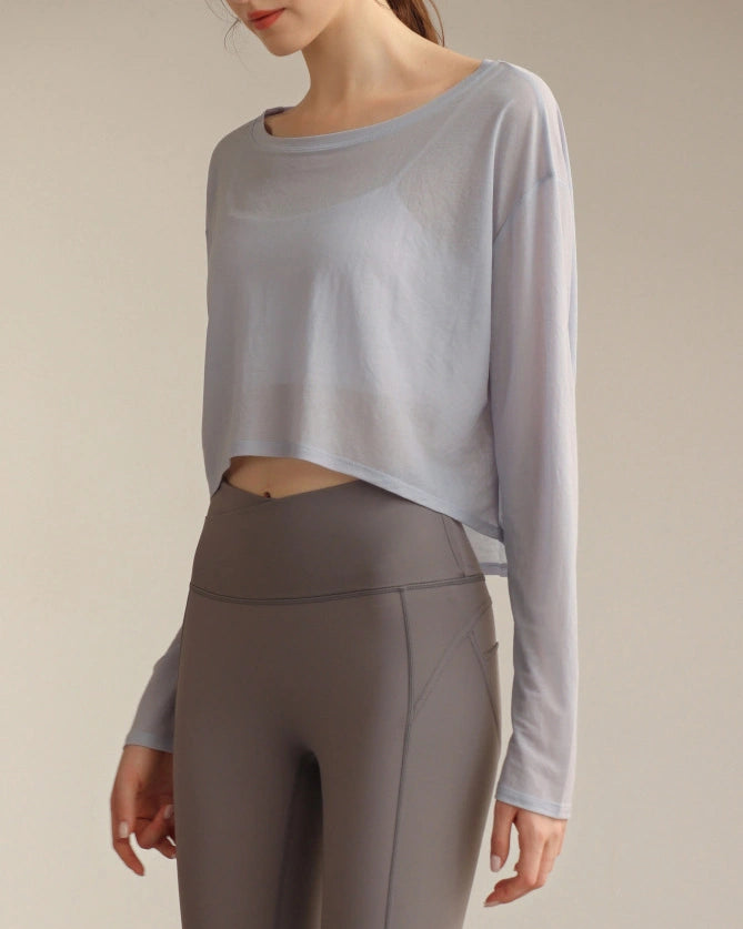 ボートネックシアーロングスリーブヘムトップス 3062