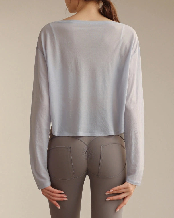 ボートネックシアーロングスリーブヘムトップス 3062