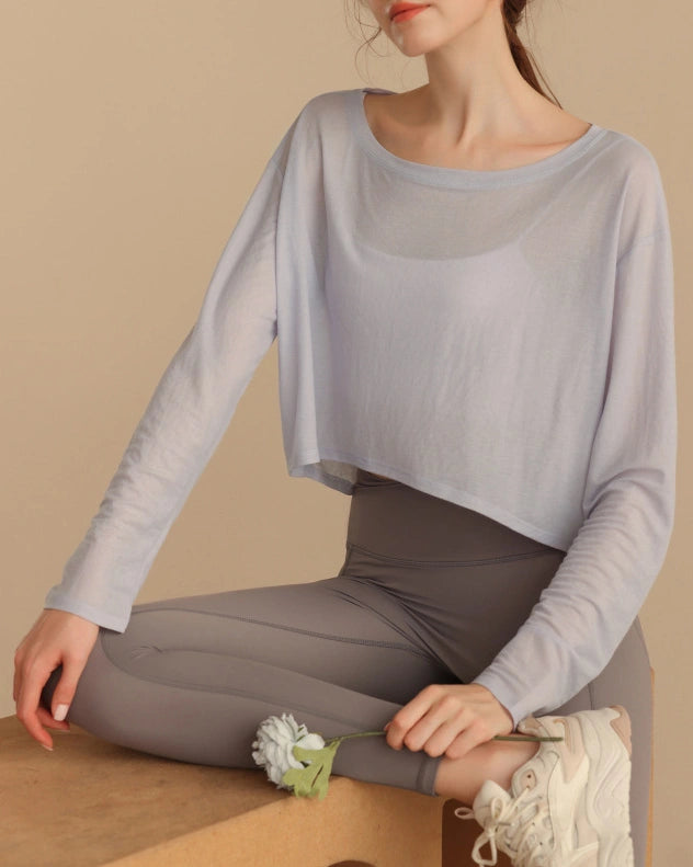 ボートネックシアーロングスリーブヘムトップス 3062