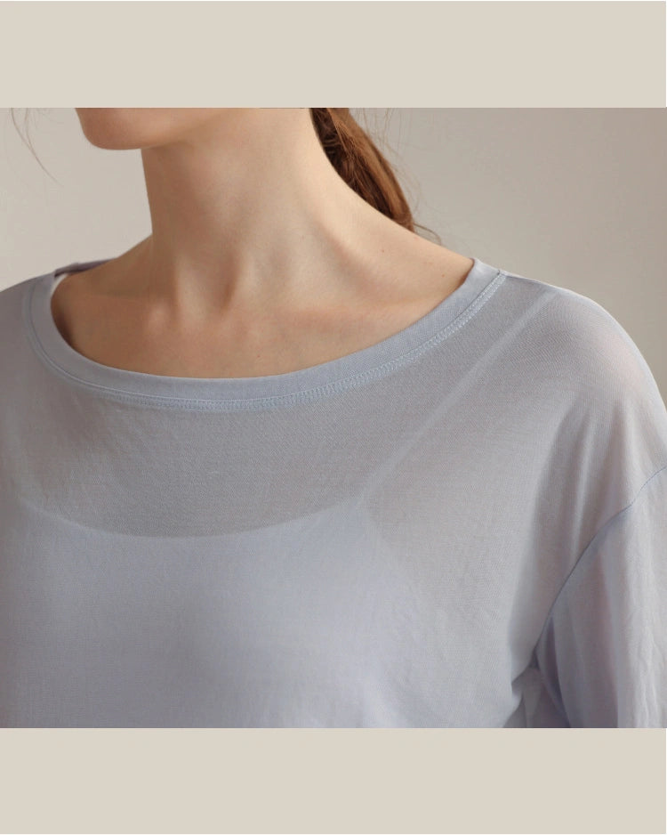 ボートネックシアーロングスリーブヘムトップス 3062