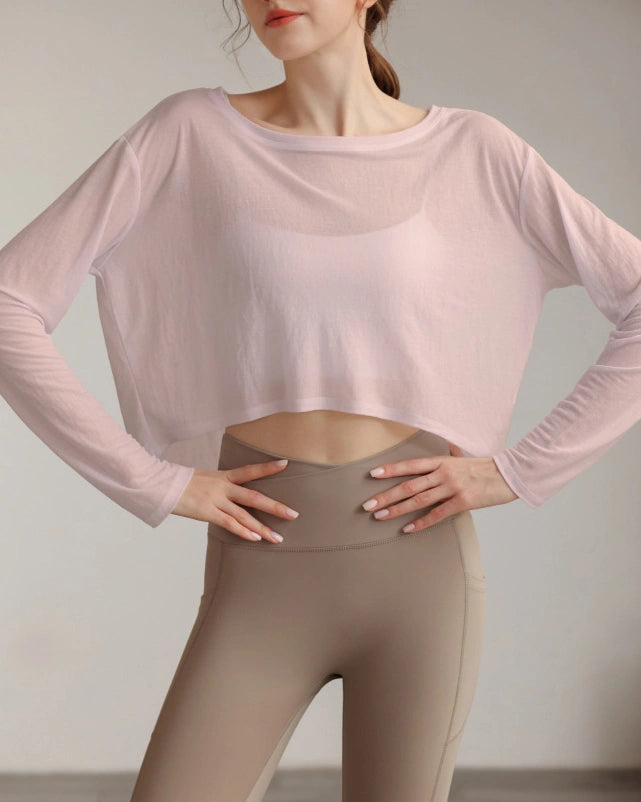 ボートネックシアーロングスリーブヘムトップス 3062