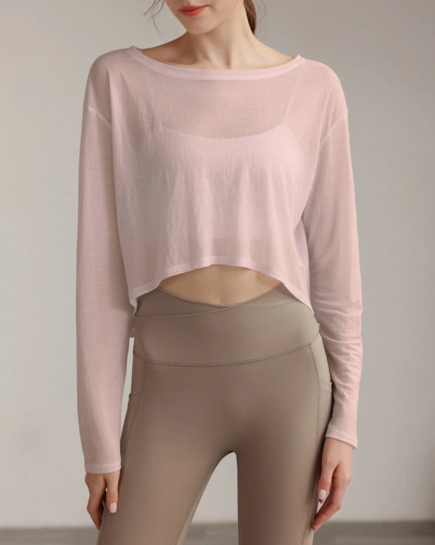 ボートネックシアーロングスリーブヘムトップス 3062