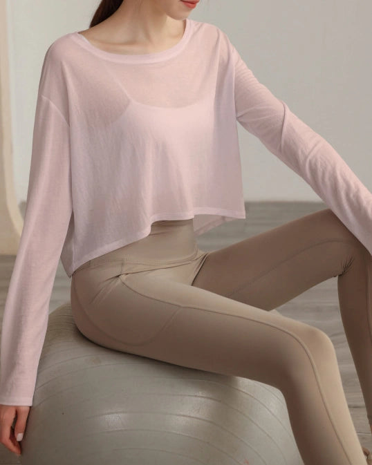 ボートネックシアーロングスリーブヘムトップス 3062