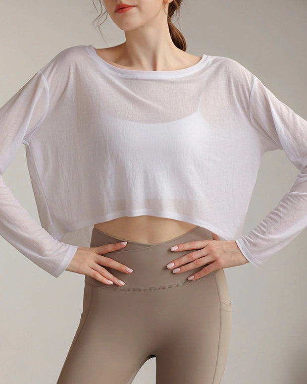 ボートネックシアーロングスリーブヘムトップス 3062