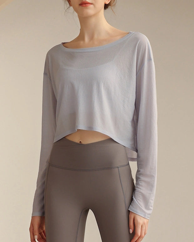 ボートネックシアーロングスリーブヘムトップス 3062