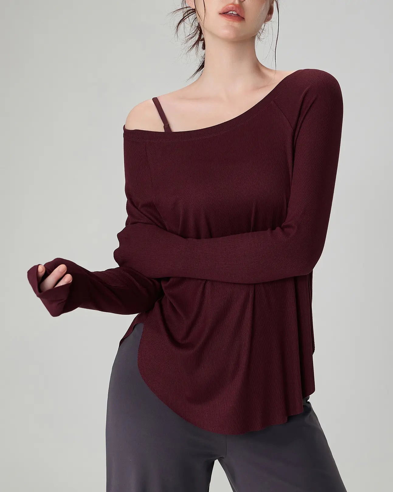 マルボートネックリブニットロングトップ 3065