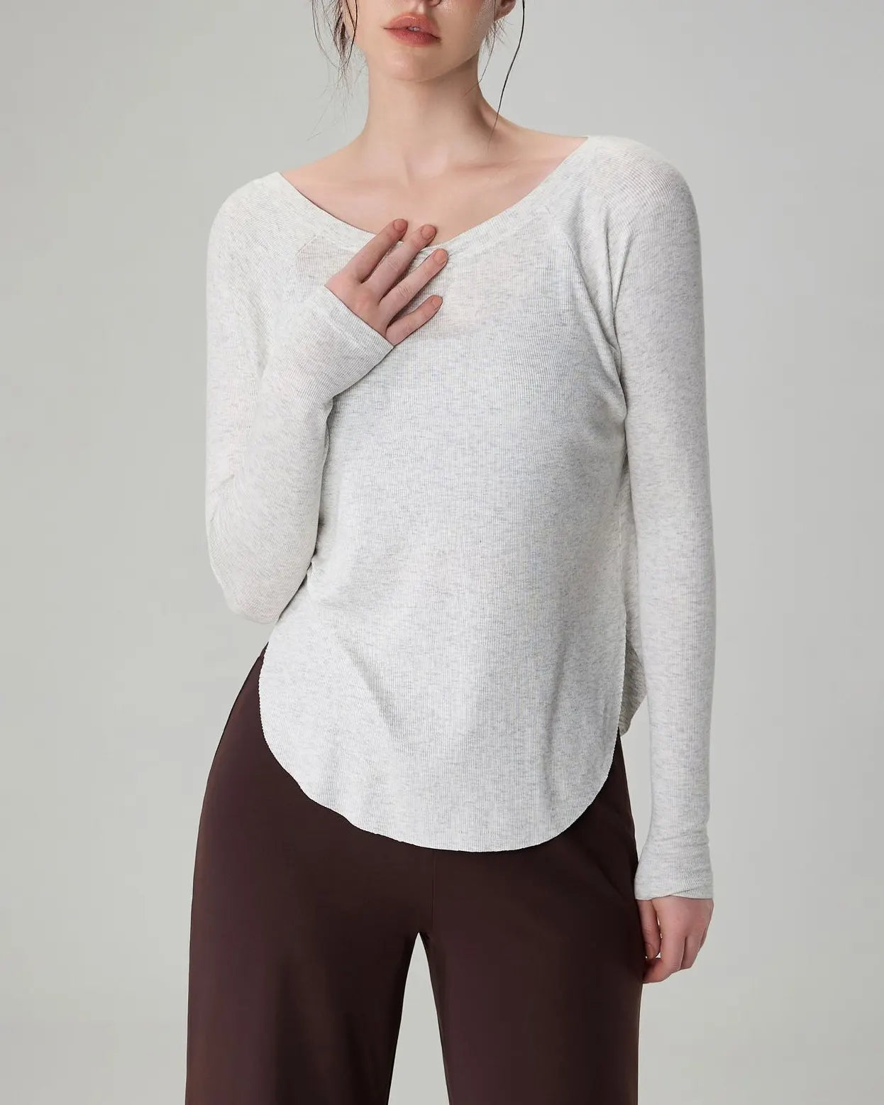 マルボートネックリブニットロングトップ 3065