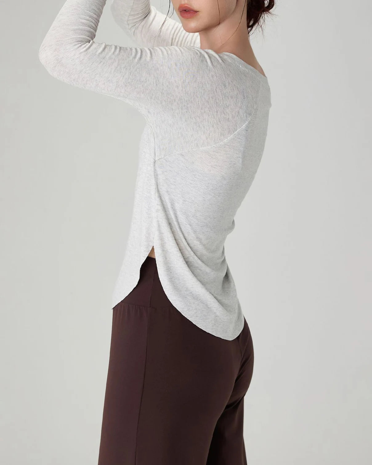 マルボートネックリブニットロングトップ 3065