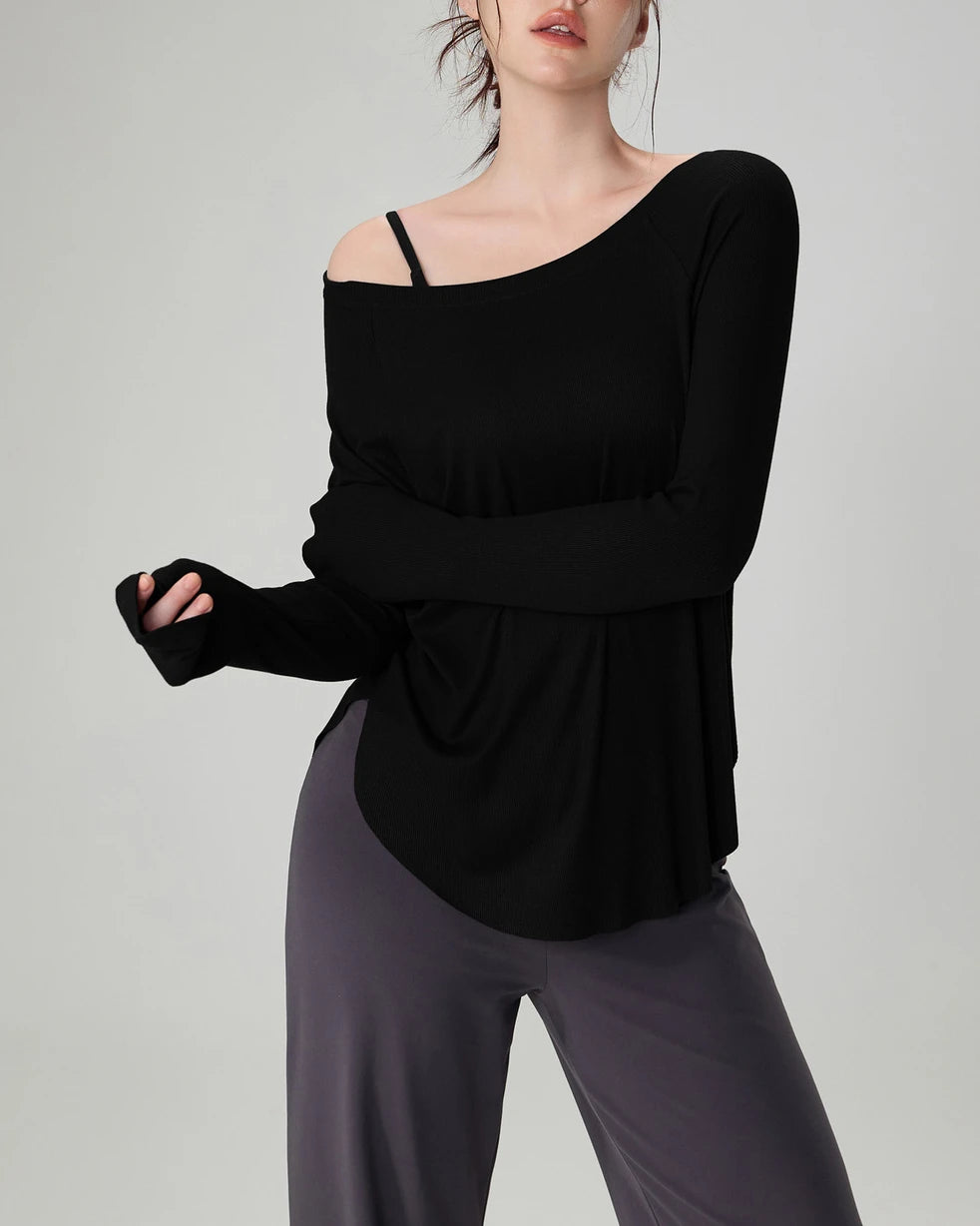 マルボートネックリブニットロングトップ 3065