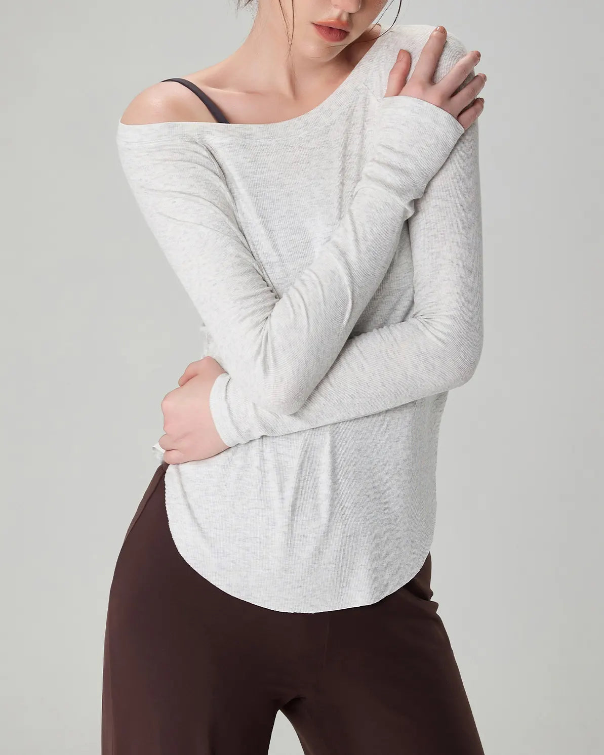 マルボートネックリブニットロングトップ 3065