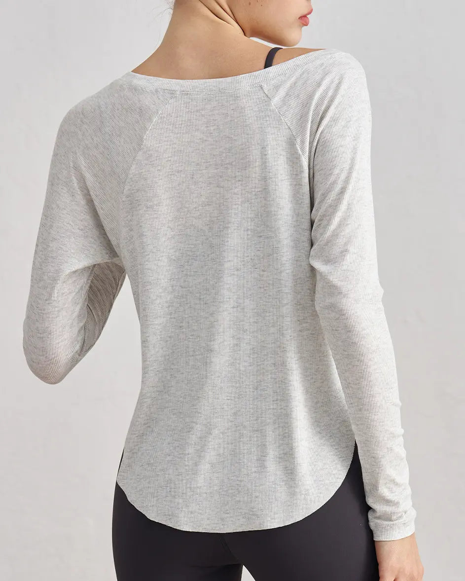 マルボートネックリブニットロングトップ 3065