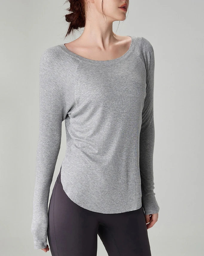 マルボートネックリブニットロングトップ 3065