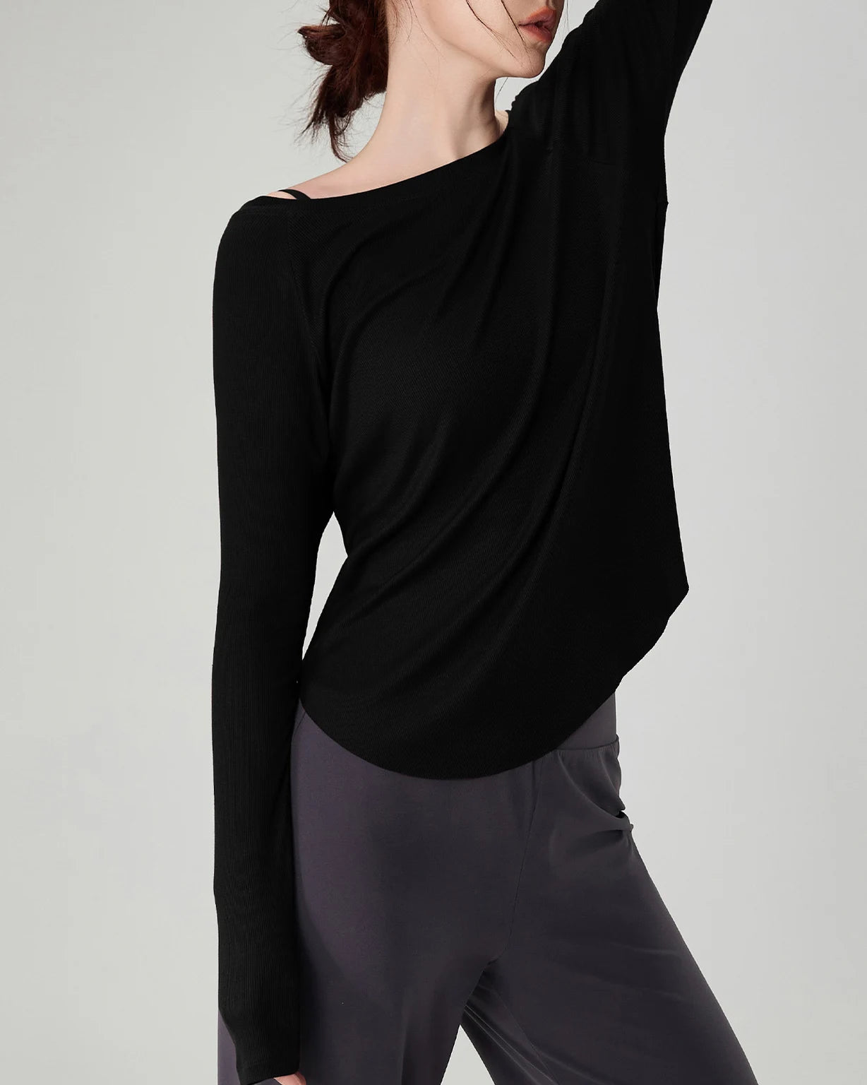 マルボートネックリブニットロングトップ 3065