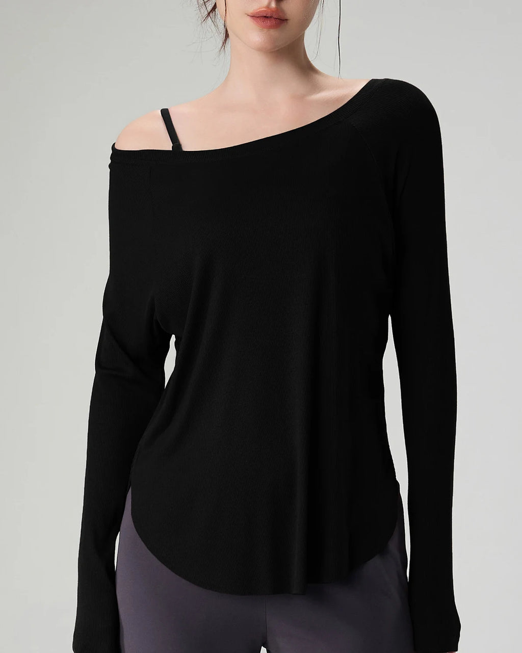 マルボートネックリブニットロングトップ 3065