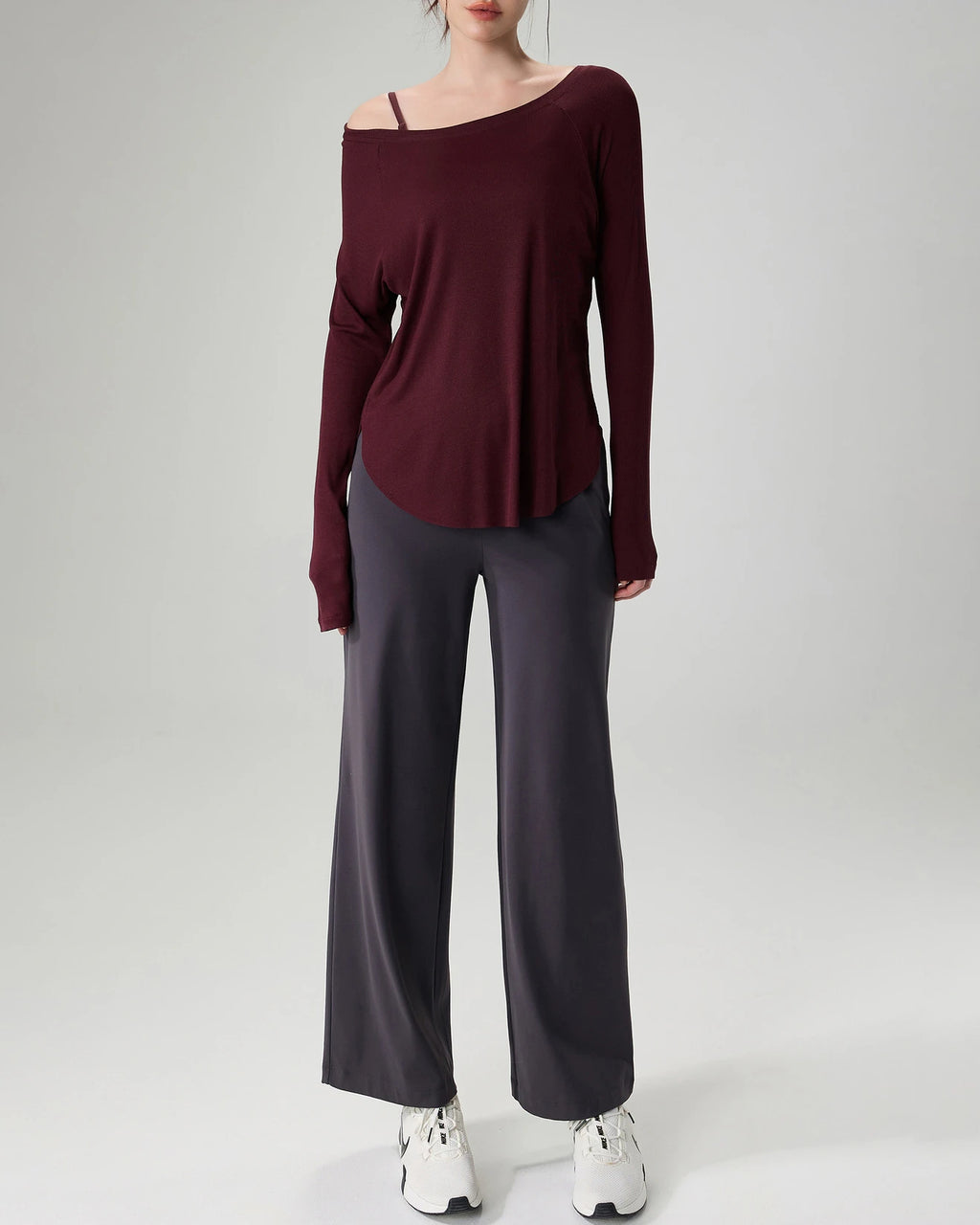 マルボートネックリブニットロングトップ 3065