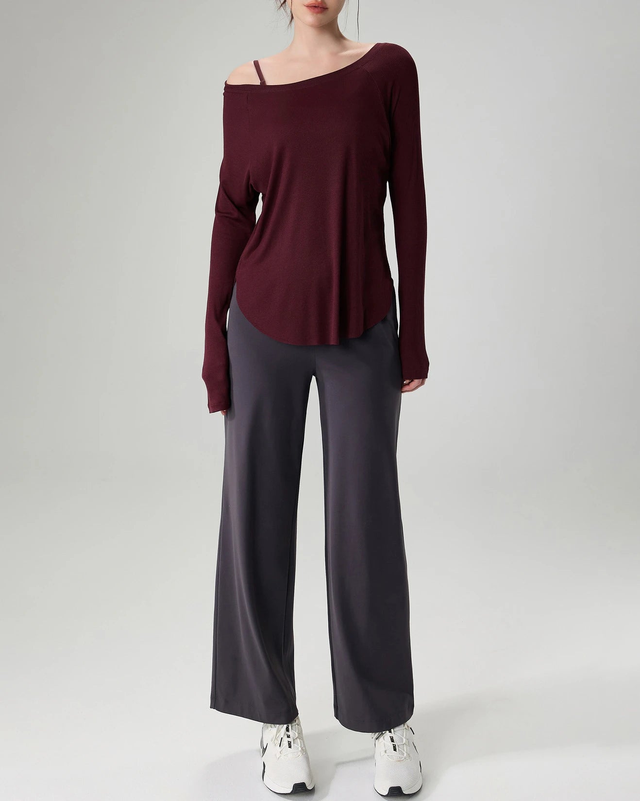 マルボートネックリブニットロングトップ 3065