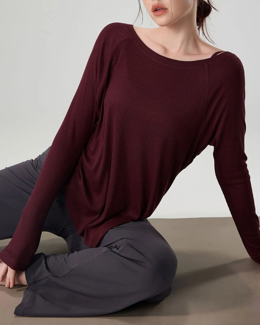 マルボートネックリブニットロングトップ 3065