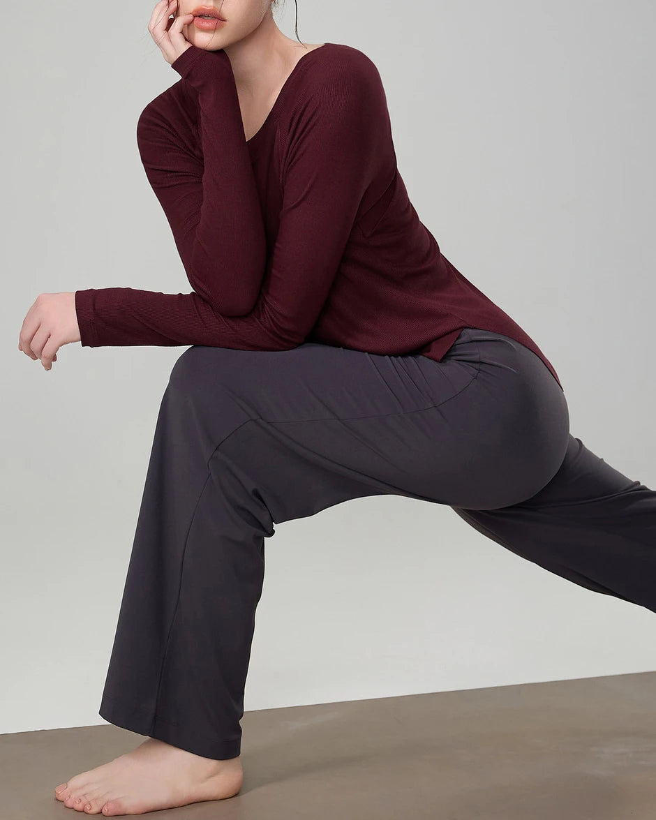 マルボートネックリブニットロングトップ 3065