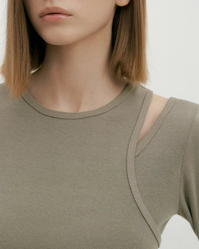 リブ編みショルダースリットロングスリーブ 3072