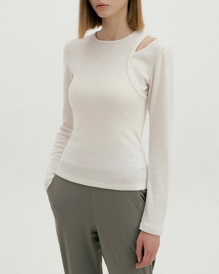 リブ編みショルダースリットロングスリーブ 3072