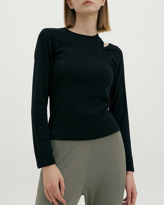 リブ編みショルダースリットロングスリーブ 3072