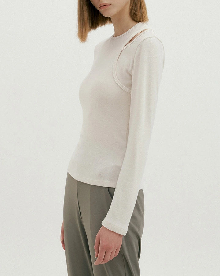 リブ編みショルダースリットロングスリーブ 3072