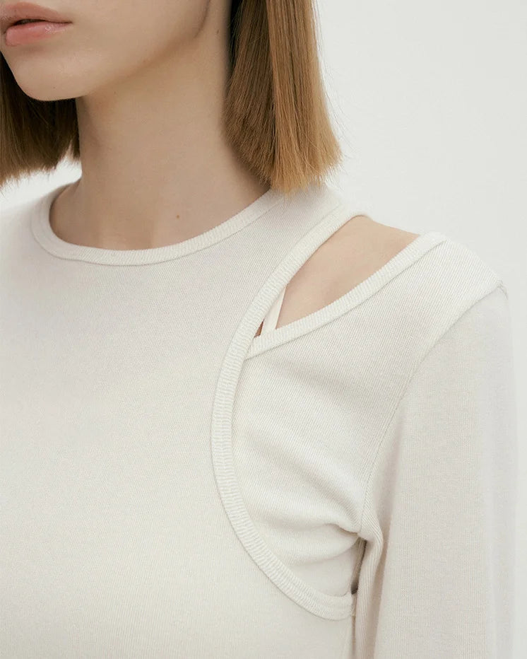 リブ編みショルダースリットロングスリーブ 3072