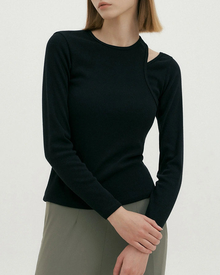 リブ編みショルダースリットロングスリーブ 3072