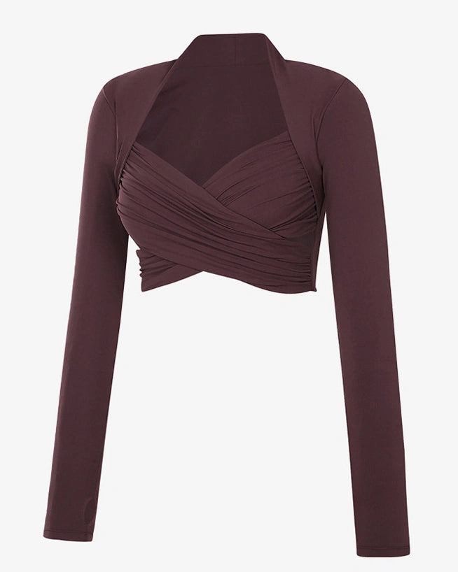 パッド入りの長袖ショートヨガウェア 3113