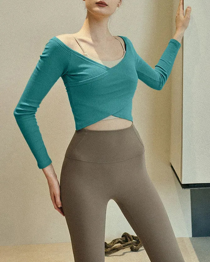 スュペルポゼリブ編みヨガロングトップ 3118