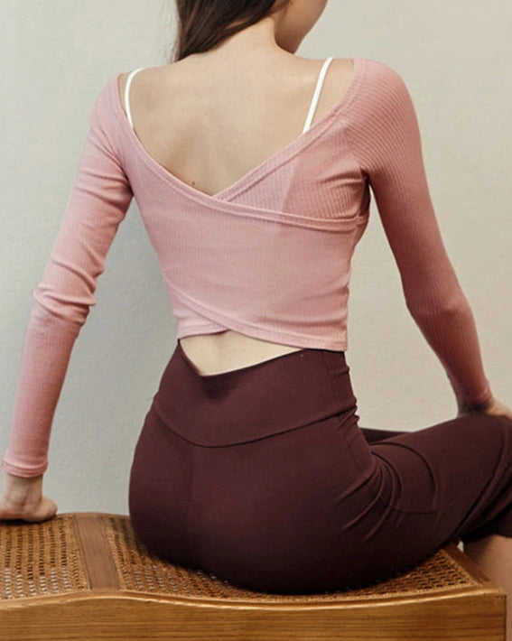 スュペルポゼリブ編みヨガロングトップ 3118