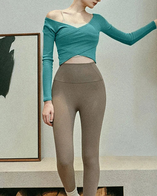 スュペルポゼリブ編みヨガロングトップ 3118