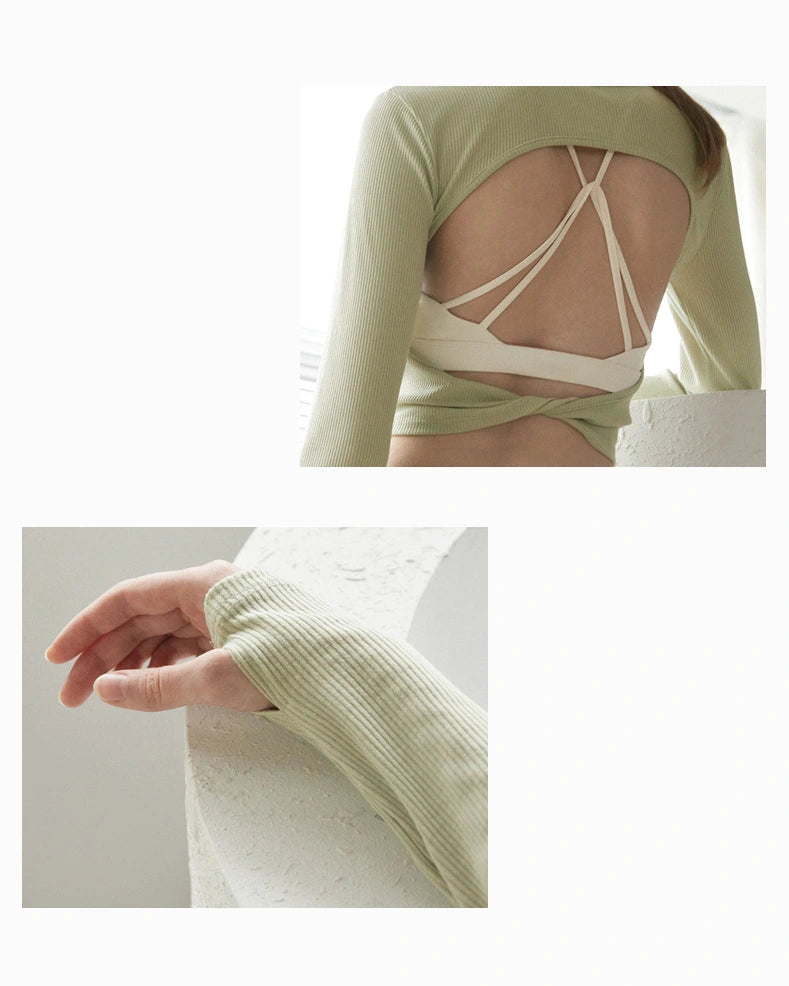 リブ編ツイストデリエールロングヨガスリーブ 3120